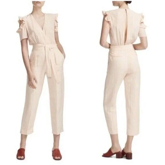 MAJE Piruize Cold-shoulder Crepe And Stretch-twill Jumpsuit In Mandarine Sz 40 - Picture 3 of 9